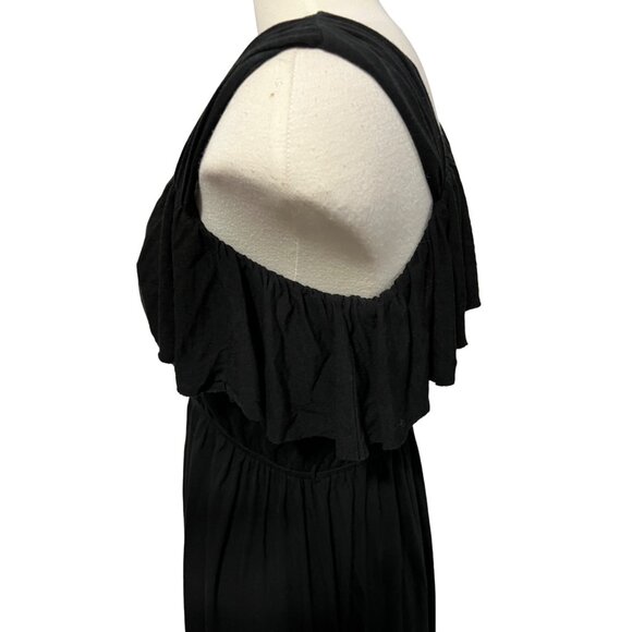 Madison Black Ruffle One Shoulder Mini Dress Sz Petite Small Flowy Ruffle Collar - Picture 11 of 13